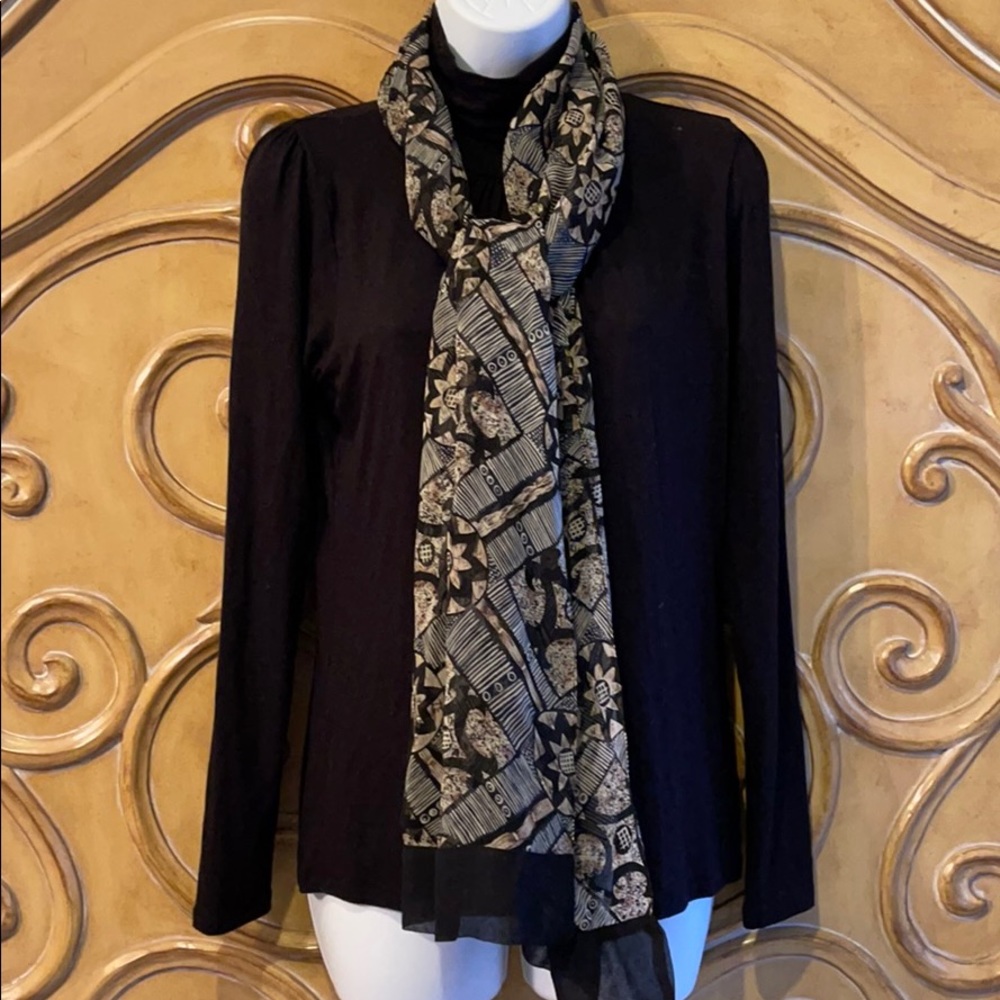 Black & Tan Sheer Patterned Scarf
